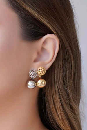 Ear Jacket Redondo Tela Meia Bola Lisa 3.2 cm Ródio Branco