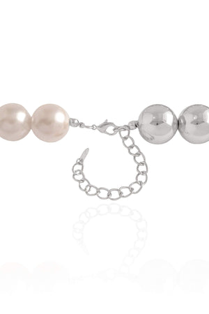 Gargantilha Bolas Lisas e Pérolas Ródio Branco - 40 cm