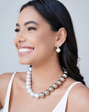 Brinco Bola Pontos de Luz Pérola 14 mm Ródio Branco