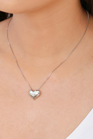 Gargantilha Veneziana Coração Liso Ródio Branco - 45 cm