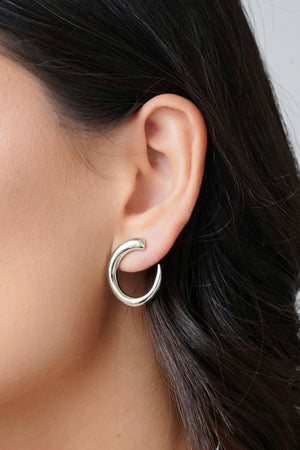 Brinco Oval Liso Vazado 2.4 cm Ródio Branco