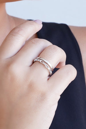 Anel Duplo Elos Tamanho 19 Ródio Branco