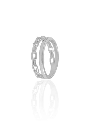 Anel Duplo Elos Tamanho 19 Ródio Branco