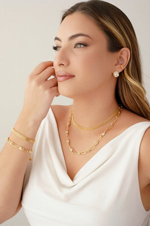 Gargantilha Elos Ovais Cristal Banhado a Ouro 18K - 45 cm