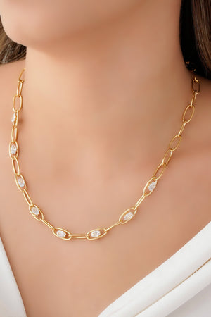 Gargantilha Elos Ovais Cristal Banhado a Ouro 18K - 45 cm