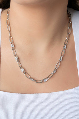 Gargantilha Elos Ovais Cristal Ródio Branco - 45 cm