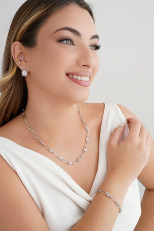 Pulseira Elos Ovais Cristal Ródio Branco