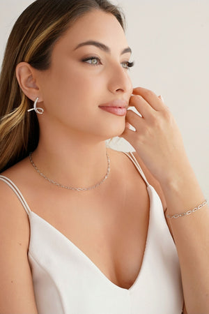 Brinco Laço Liso 2.2 cm Ródio Branco