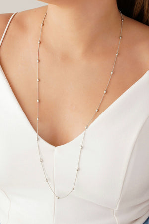 Gargantilha Longa Gomos Ovais 3 mm Ródio Branco - 70 cm