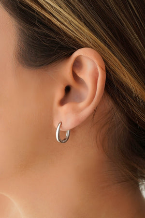 Brinco Argola Click em U Lisa 1.5 cm Ródio Branco