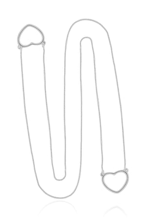 Escapulário Corações Vazados Ródio Branco - 60 cm