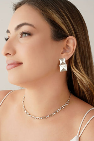 Brinco Quadrado Duplo Liso Ródio Branco