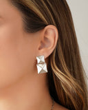 Brinco Quadrado Duplo Liso Ródio Branco