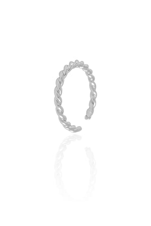 Anel Ajustável Torcido Tamanho M Ródio Branco