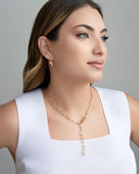 Gargantilha Gravata Elos Ovais Cubo Ponto de Luz Cristal Banhado a Ouro 18K - 45 cm