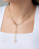 Gargantilha Gravata Elos Ovais Cubo Ponto de Luz Cristal Banhado a Ouro 18K - 45 cm