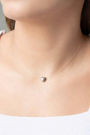 Choker Nylon Coração Liso 8 mm Ródio Branco