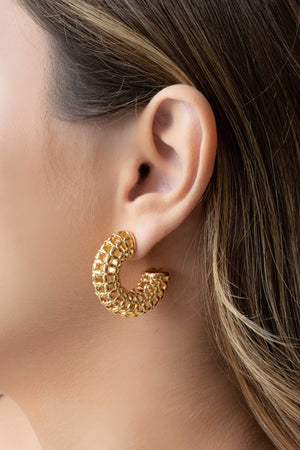 Brinco Argola Tubo Tela 3.1 cm Banhado a Ouro 18K