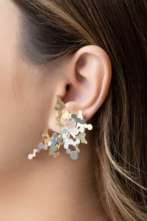 Brinco Orgânico Plaquinhas Mix Banho 5.2 cm Banhado a Ouro 18K