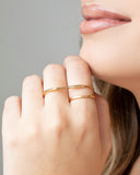 Anel Duplo Filetes Tamanho 16 Banhado a Ouro 18K