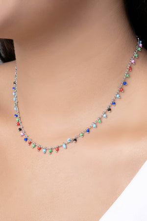 Choker Miçangas Coloridas Ródio Branco