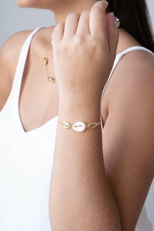 Pulseira Elos Búzios Fecho Gravata Banhado a Ouro 18K