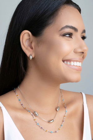 Gargantilha Veneziana Oval Liso Ródio Branco - 40 cm