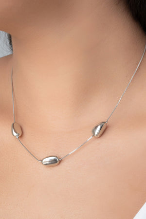 Gargantilha Veneziana Oval Liso Ródio Branco - 40 cm