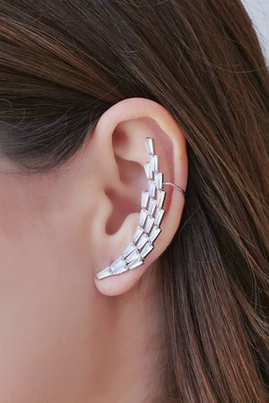 Ear Cuff Baguetes Cristal 4.9 cm Ródio Branco