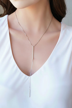 Gargantilha Gravata Palitos Texturizados Ródio Branco - 45 cm