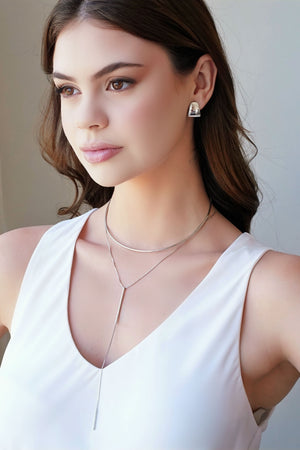 Gargantilha Gravata Palitos Texturizados Ródio Branco - 45 cm