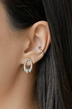 Brinco Oval Torcido 1.8 cm Ródio Branco