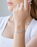 Pulseira Trevo Madrepérola Fecho Gravata Ródio Branco