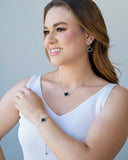 Choker Elos Trevo Preto Ródio Branco