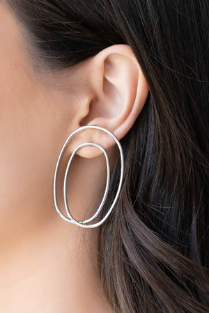 Brinco Fio Oval Duas Voltas 5.0 cm Ródio Branco