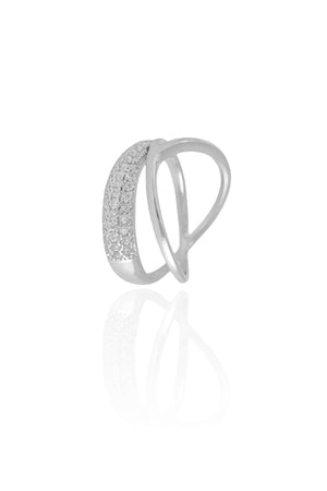 Anel Entrelaçado Cravejado Cristal Tamanho 15 Ródio Branco