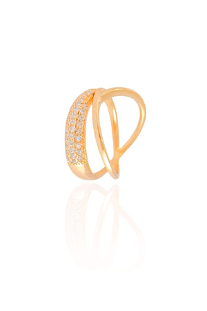 Anel Entrelaçado Cravejado Cristal Tamanho 21 Banhado a Ouro 18K