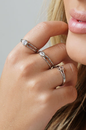 Anel Vazado Gota Cristal Tamanho 20 Ródio Branco