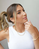 Brinco Argola Click Elo Oval Pérola 3.5 cm Banhado a Ouro 18K