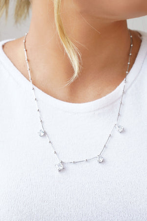 Gargantilha Veneziana Bolinhas Geométricos Cristal Ródio Branco - 45 cm