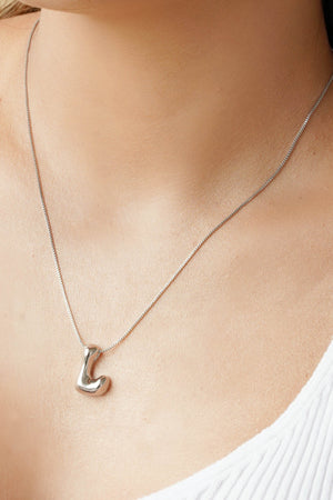 Gargantilha Veneziana Letra J 1.7 cm Bolha Ródio Branco - 45 cm