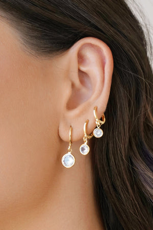 Brinco Argola Click Ponto de Luz Cristal 2.5 cm Banhado a Ouro 18K