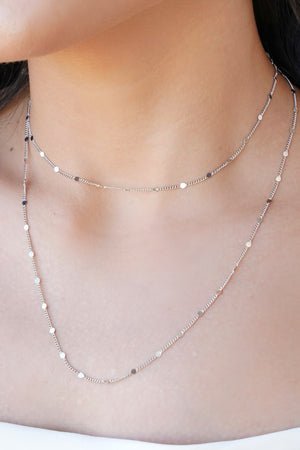 Gargantilha Grumet Longa Plaquinhas Ródio Branco - 80 cm