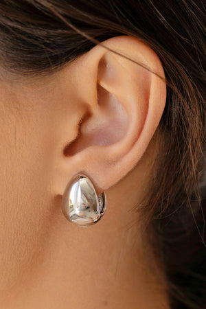 Brinco Argola Click Gota Lisa 1.8 cm Ródio Branco