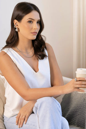 Brinco Bola Dupla Lisa ABS 2.9 cm Ródio Branco