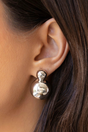 Brinco Bola Dupla Lisa ABS 2.9 cm Ródio Branco