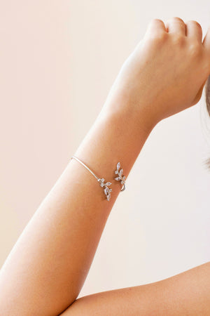 Bracelete Folhas Cristal Ródio Branco