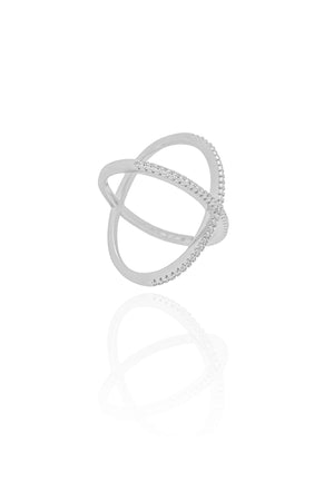 Anel em X Cravejado Cristal Tamanho 21 Ródio Branco