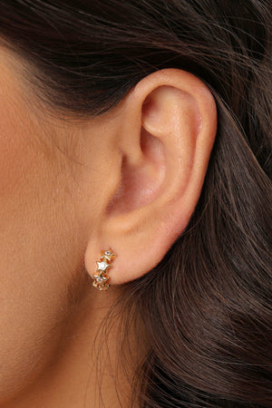 Brinco Argola Click Estrelas Cravejada Cristal 1.1 cm Banhado a Ouro 18K