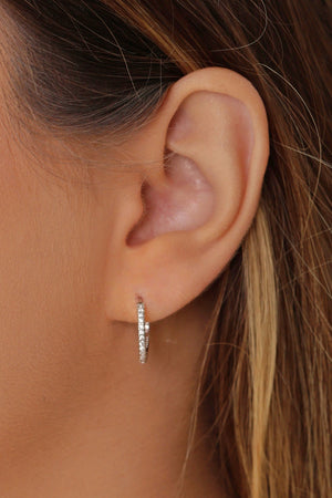 Brinco Argola Click Cravejado Cristal 1.5 cm Ródio Branco